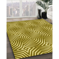 Patterned Dark Yellow Green Rug, pat3869yw