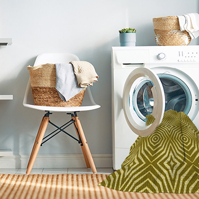 Machine Washable Transitional Dark Yellow Green Rug in a Washing Machine, wshpat3869yw