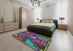 Patterned Sage Green Modern Rug in a Bedroom, pat386