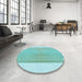 Round Patterned Blue Rug in a Office, pat387lblu