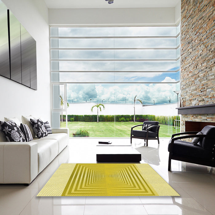 Square Patterned Bold Yellow Rug in a Living Room, pat387yw
