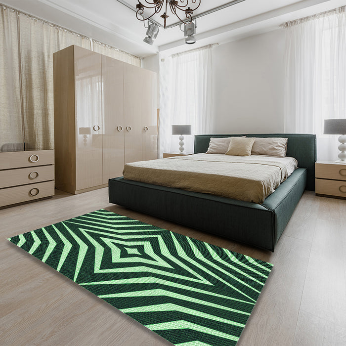 Patterned Green Rug in a Bedroom, pat3870grn