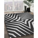 Patterned Charcoal Black Rug in Family Room, pat3870gry