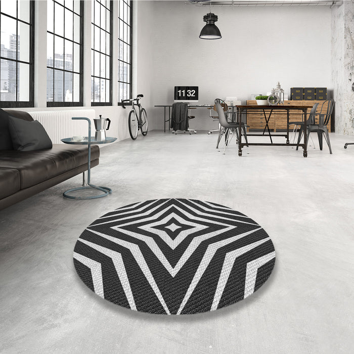 Round Patterned Charcoal Black Rug in a Office, pat3870gry