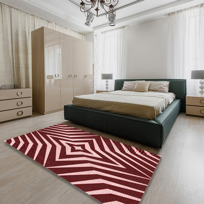 Patterned Light Coral Pink Rug in a Bedroom, pat3870rd