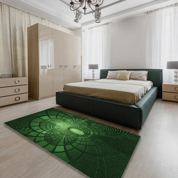 Patterned Black Rug in a Bedroom, pat3872grn