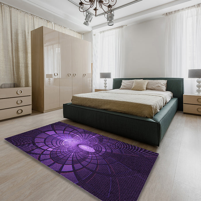 Round Machine Washable Transitional Deep Purple Rug in a Office, wshpat3872pur