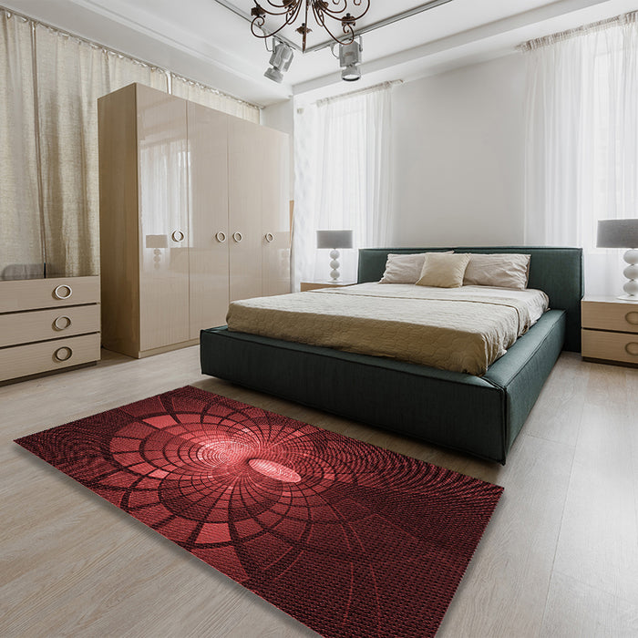 Round Machine Washable Transitional Red Rug in a Office, wshpat3872rd