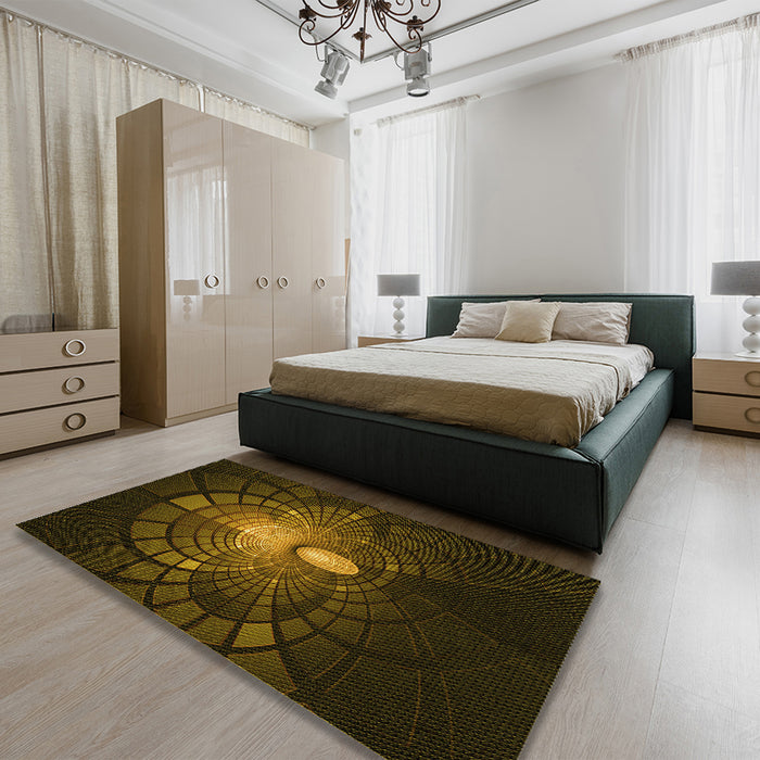 Round Machine Washable Transitional Dark Bronze Brown Rug in a Office, wshpat3872yw