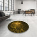 Round Patterned Dark Bronze Brown Rug in a Office, pat3872yw