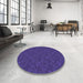 Round Machine Washable Transitional Blue Lotus Blue Rug in a Office, wshpat3873