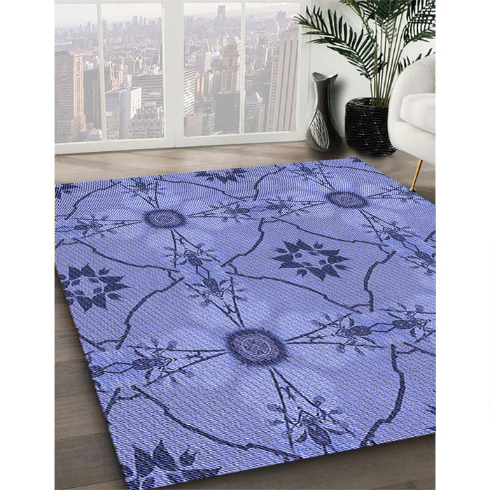 Patterned Sky Blue Rug in Family Room, pat3874blu