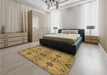 Patterned Yellow Rug in a Bedroom, pat3874brn