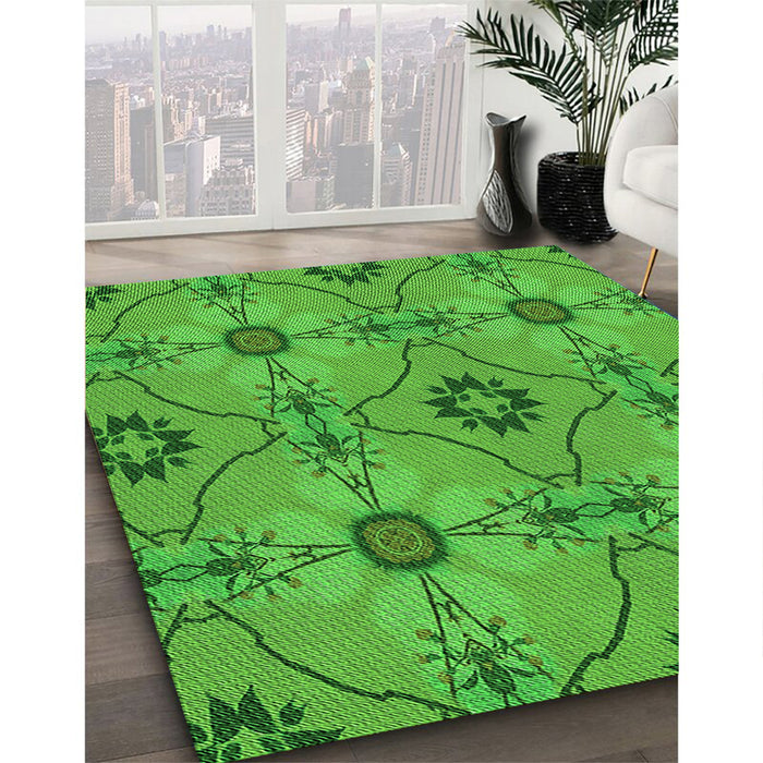 Patterned Lime Green Rug in Family Room, pat3874grn