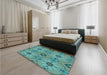 Patterned Turquoise Green Rug in a Bedroom, pat3874lblu