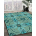 Machine Washable Transitional Turquoise Green Rug in a Family Room, wshpat3874lblu