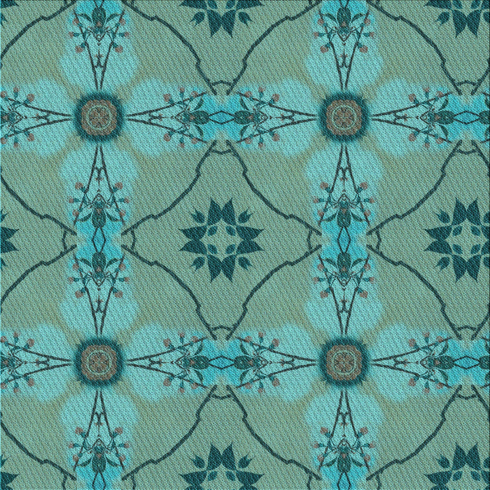 Round Patterned Turquoise Green Rug, pat3874lblu