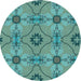 Square Machine Washable Transitional Turquoise Green Rug in a Living Room, wshpat3874lblu