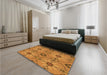 Patterned Mahogany Brown Rug in a Bedroom, pat3874org
