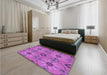 Round Machine Washable Transitional Bright Neon Pink Purple Rug in a Office, wshpat3874pur