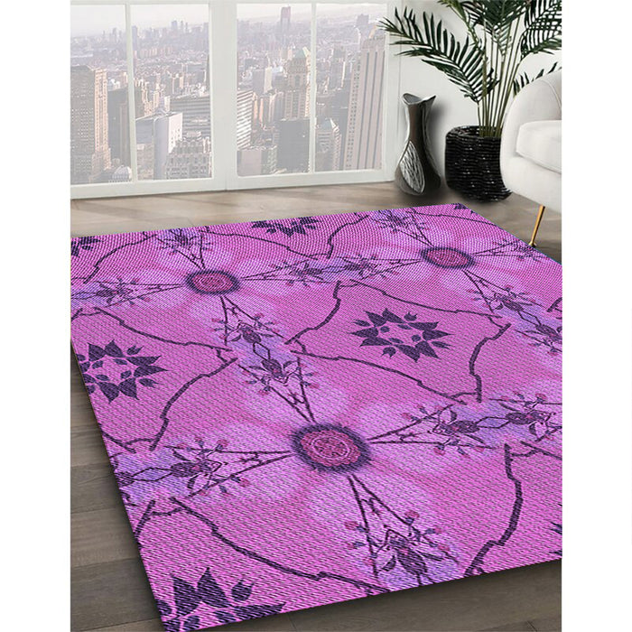 Patterned Bright Neon Pink Purple Rug in Family Room, pat3874pur