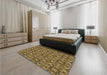 Patterned Dark Bronze Brown Rug in a Bedroom, pat3877brn
