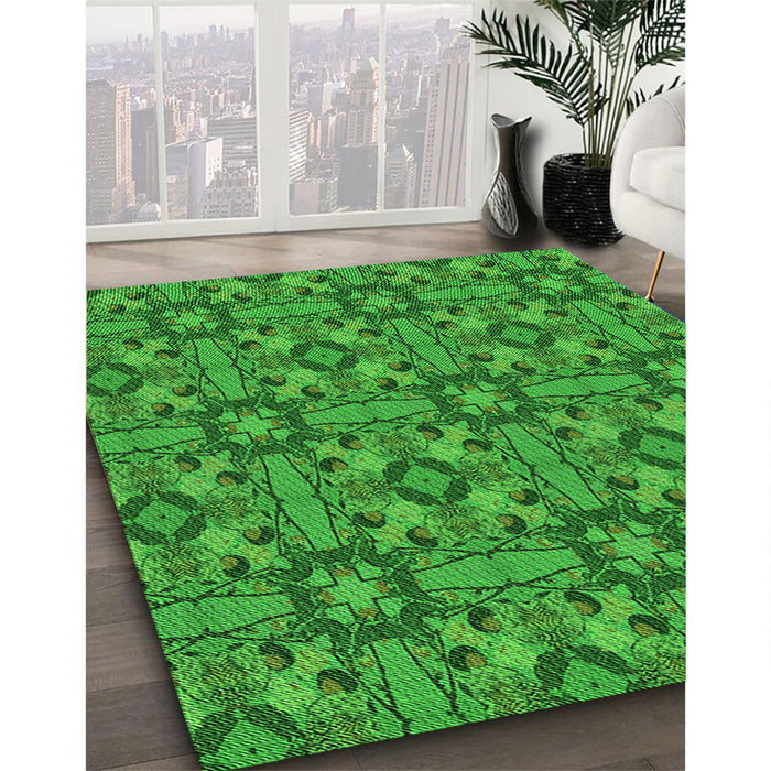 Patterned Green Rug in Family Room, pat3877grn