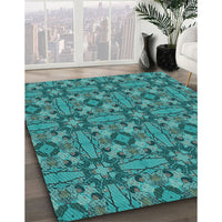 Patterned Dark Turquoise Green Rug, pat3877lblu