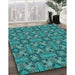 Patterned Dark Turquoise Green Rug in Family Room, pat3877lblu