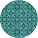 Square Patterned Dark Turquoise Green Rug, pat3877lblu