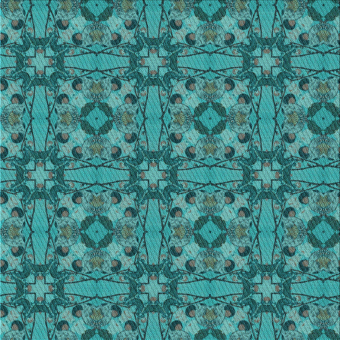 Round Patterned Dark Turquoise Green Rug, pat3877lblu
