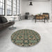 Round Machine Washable Transitional Mocha Brown Rug in a Office, wshpat3877