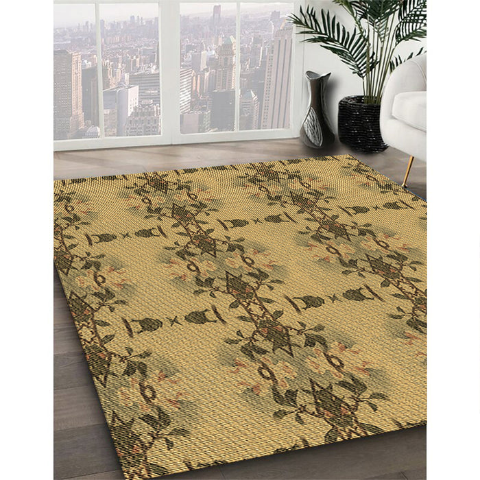 Machine Washable Transitional Yellow Rug in a Family Room, wshpat3878brn