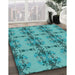 Patterned Dark Cyan Green Rug in Family Room, pat3878lblu