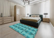 Patterned Dark Cyan Green Rug in a Bedroom, pat3878lblu