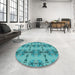 Round Patterned Dark Cyan Green Rug in a Office, pat3878lblu