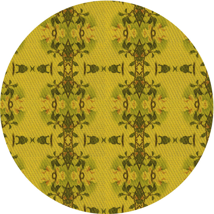 Square Patterned Dark Yellow Green Rug, pat3878yw
