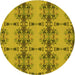 Square Patterned Dark Yellow Green Rug, pat3878yw