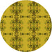 Square Machine Washable Transitional Dark Yellow Green Rug in a Living Room, wshpat3878yw