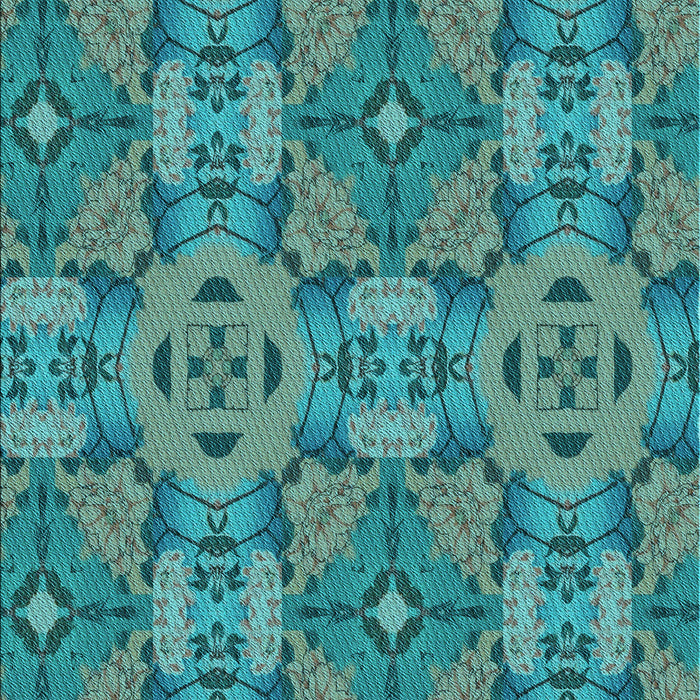 Machine Washable Transitional Turquoise Green Rug, wshpat3879lblu