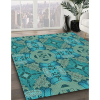 Patterned Turquoise Green Rug, pat3879lblu