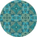 Square Patterned Turquoise Green Rug, pat3879lblu