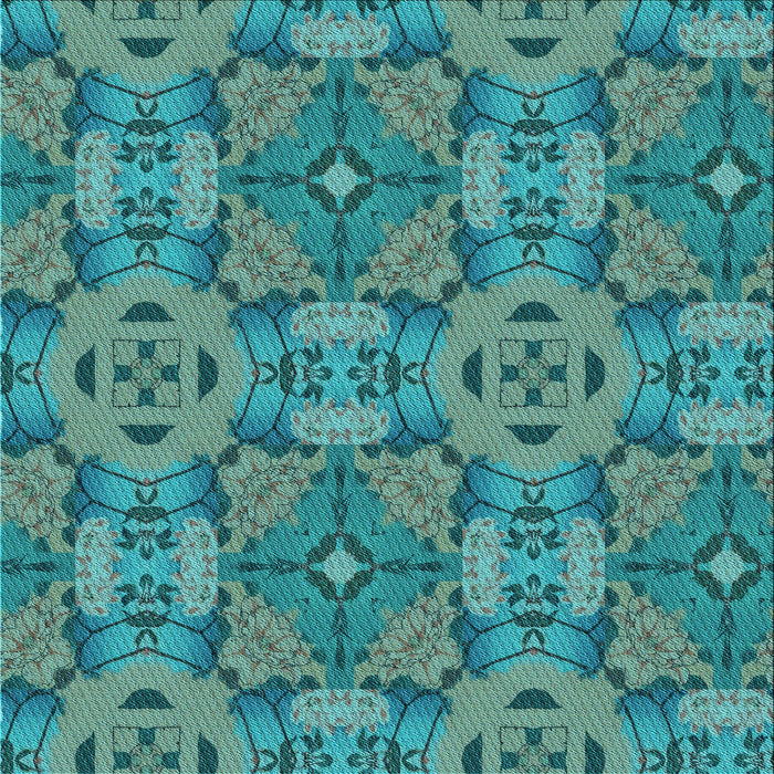 Round Patterned Turquoise Green Rug, pat3879lblu