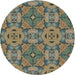 Sideview of Patterned Olive Green Novelty Rug, pat3879