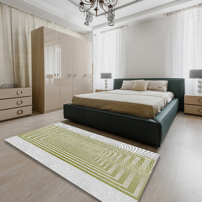 Machine Washable Transitional Khaki Green Rug in a Bedroom, wshpat387