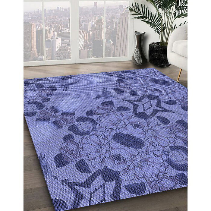 Patterned Sky Blue Rug in Family Room, pat3880blu