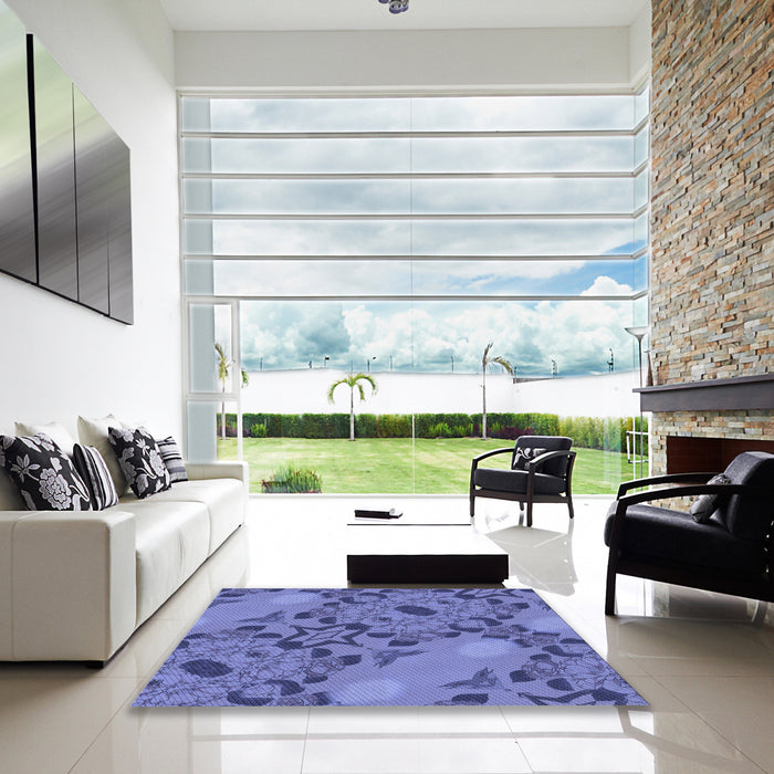 Square Patterned Sky Blue Rug in a Living Room, pat3880blu