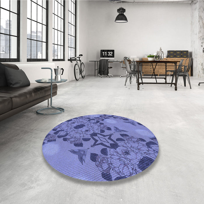 Round Patterned Sky Blue Rug in a Office, pat3880blu