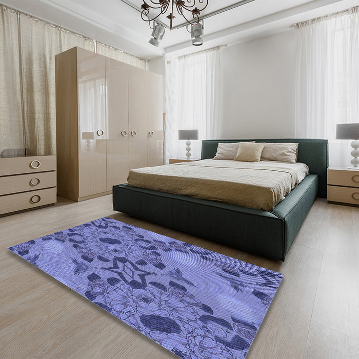 Patterned Sky Blue Rug in a Bedroom, pat3880blu