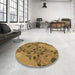 Round Patterned Dark Bronze Brown Rug in a Office, pat3880brn